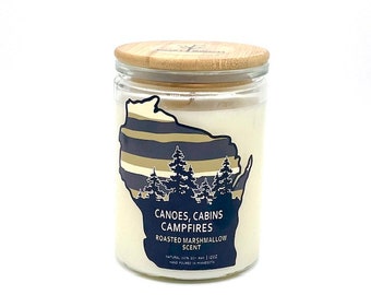 Wisconsin Candle - Canoes, Cabins, Campfires - Wisconsin Gift - Roasted Marshmallow - Wisconsin Nice - Wisconsin Funny - Smores