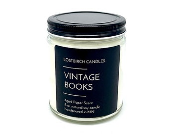 Vintage Books Scented Soy Candle – Aged Paper, Book Lover Gift