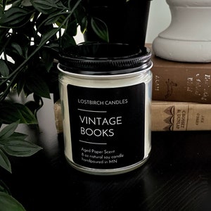 Bougie de soja parfumée vintage Books - Papier vieilli, cadeau livresque