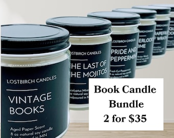 Book Candle Sale - Book Inspired Scented Soy Candles -  soy candle - book lover - bookish candles - book candles - holiday candle