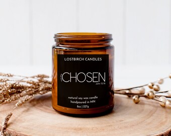 You Are Chosen Soy Candle | Amber Jar | Scented Candles | Fall Candles | Pick Scent Candle | Fall Candle | Inspiration Candle| Bible Candle