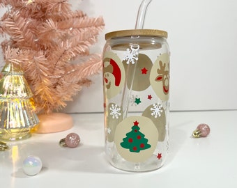 Christmas Cookie Glass Cup - Trendy Cup - Glass Can - Glass Tumbler - Cute Cup - Beer Glass