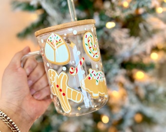 Concha Christmas Gingerbread Glass Tumbler Mug - Iced Coffee Cup - Glass Tumbler - Christmas Mug - Glass Mug - Christmas Cup