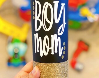 Boy Mom Stainless Steel Tumbler - Baby Shower Gift - Glitter Cup - Travel Mug - Mothers Day Gift - Gifts For Mom -Personalized Gifts -