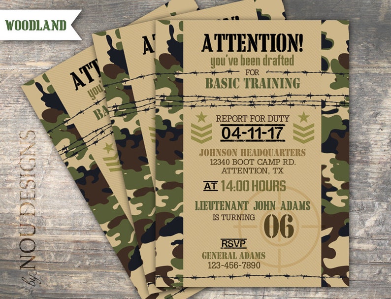 Army Camouflage Military Boot Camp Birthday Invitation Card | Etsy