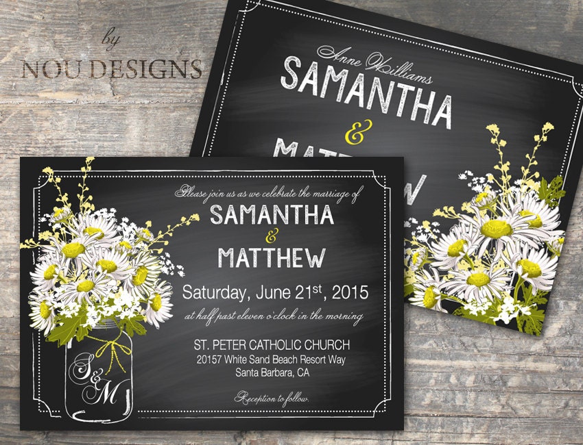 Chalkboard Daisies Mason Jar Country Bridal Shower Wedding Etsy