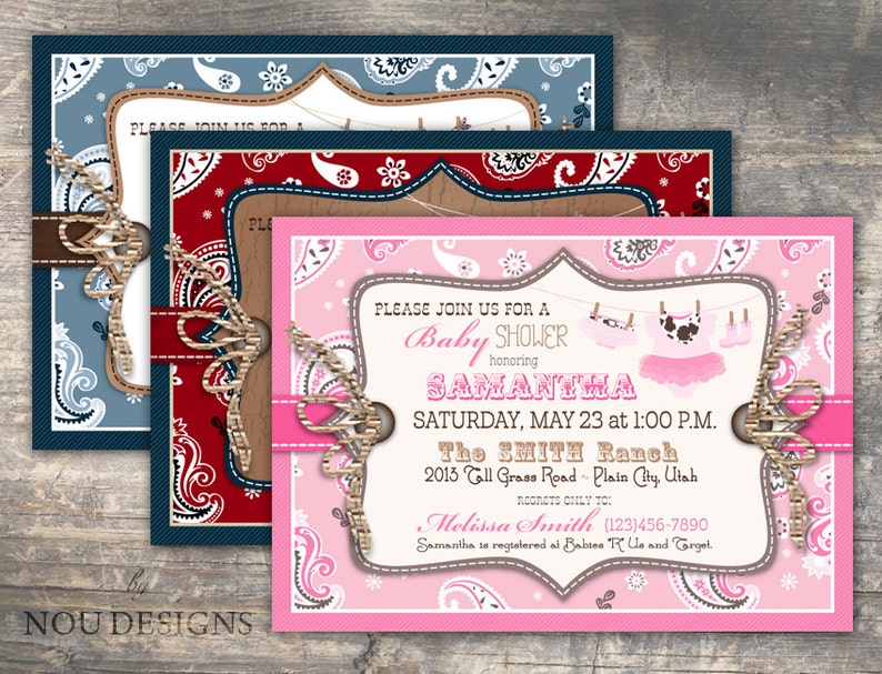Cowboy Or Cowgirl Western Themed Baby Shower Invitation Card Etsy