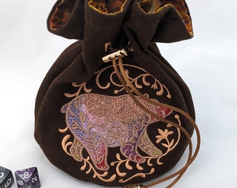 Brown Faux Suede Dice Bag with Bear