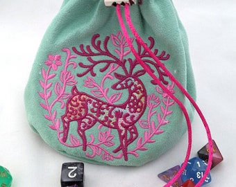 Light Green Suede Dice Bag with Deer