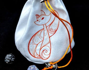 White Faux Suede Dice Bag with Fox