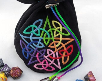 Black Faux Suede Dice Bag with Rainbow Pentacle