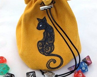 Yellow Faux Suede Dice Bag with Cat