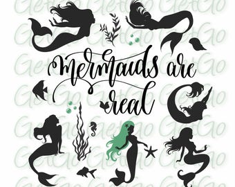 Mermaid, Clipart, Vector Images; Cricut Silhouette Studio, Cutting File Printable Vectors; Svg, Dxf, Jpg, Eps, Png - Instant Download!