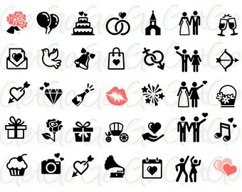 Wedding Icons, Clipart, Vectors, Cricut, Cameo Silhouette File; Clipart; Printable Vector File; Svg, Dxf, Jpg, Eps, Png - Instant Download