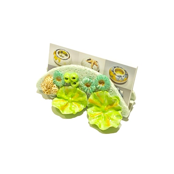 Ceramic Business Card Holder Handmade Coral Reef Desk Organizer, Reading Sunglasses or Note Rest.