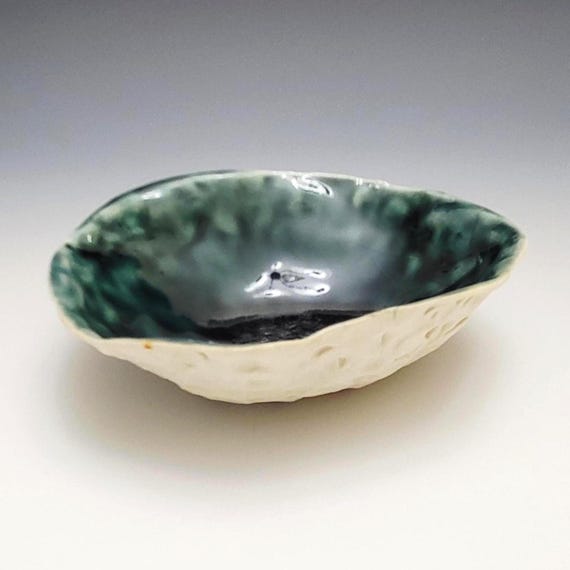 Hand Carved Ceramic Artisan Bowl, Deep Blue Glaze, Porcelain Clay Pottery 5"