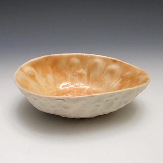 Hand Carved Ceramic Bowl, Orange Glazed Porcelain Pottery, Small Organic Dish, 4.75"