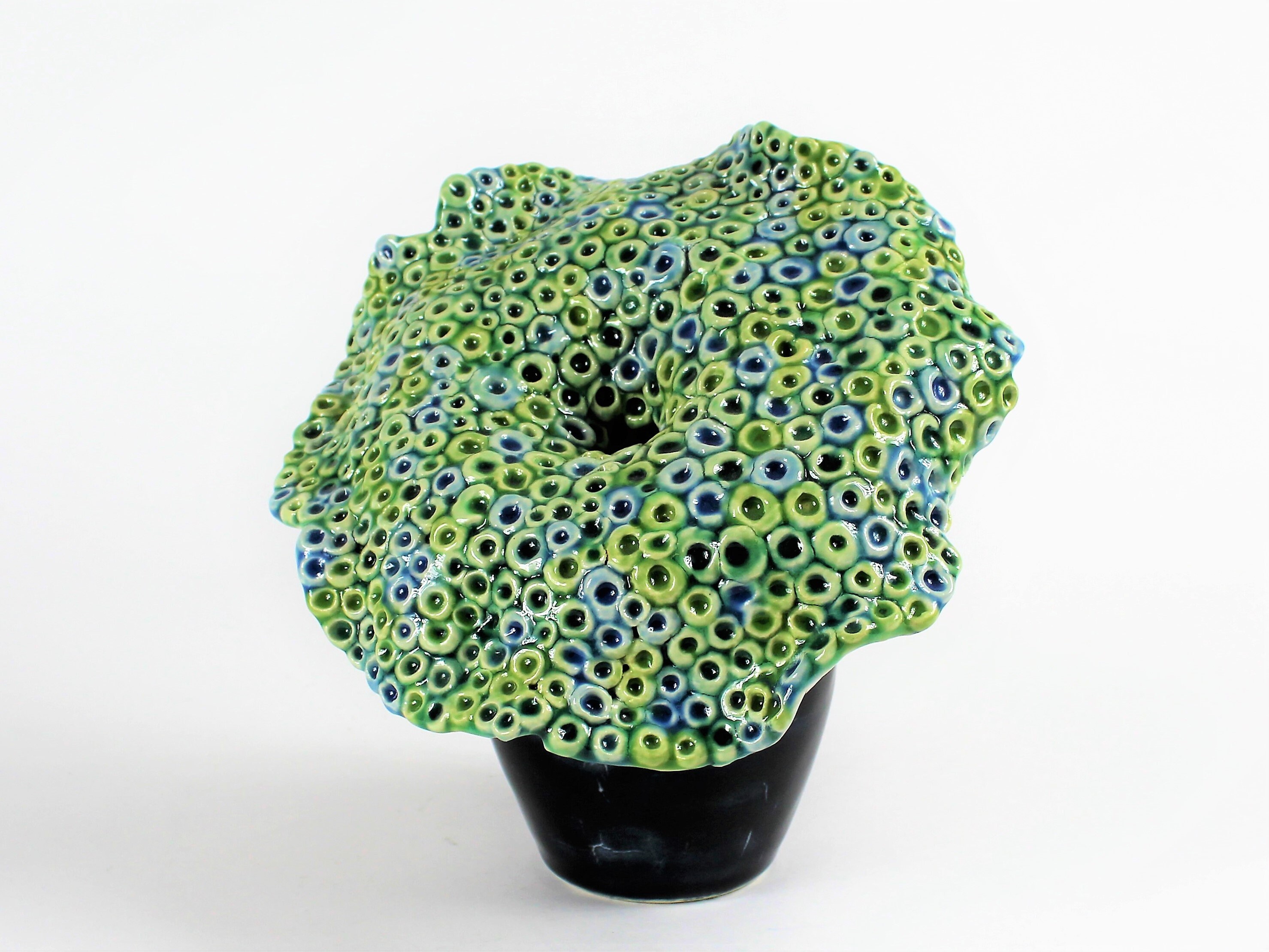 Ceramic Sculpture Vase. Handmade One of a Kind Ocean Blue Green Coral