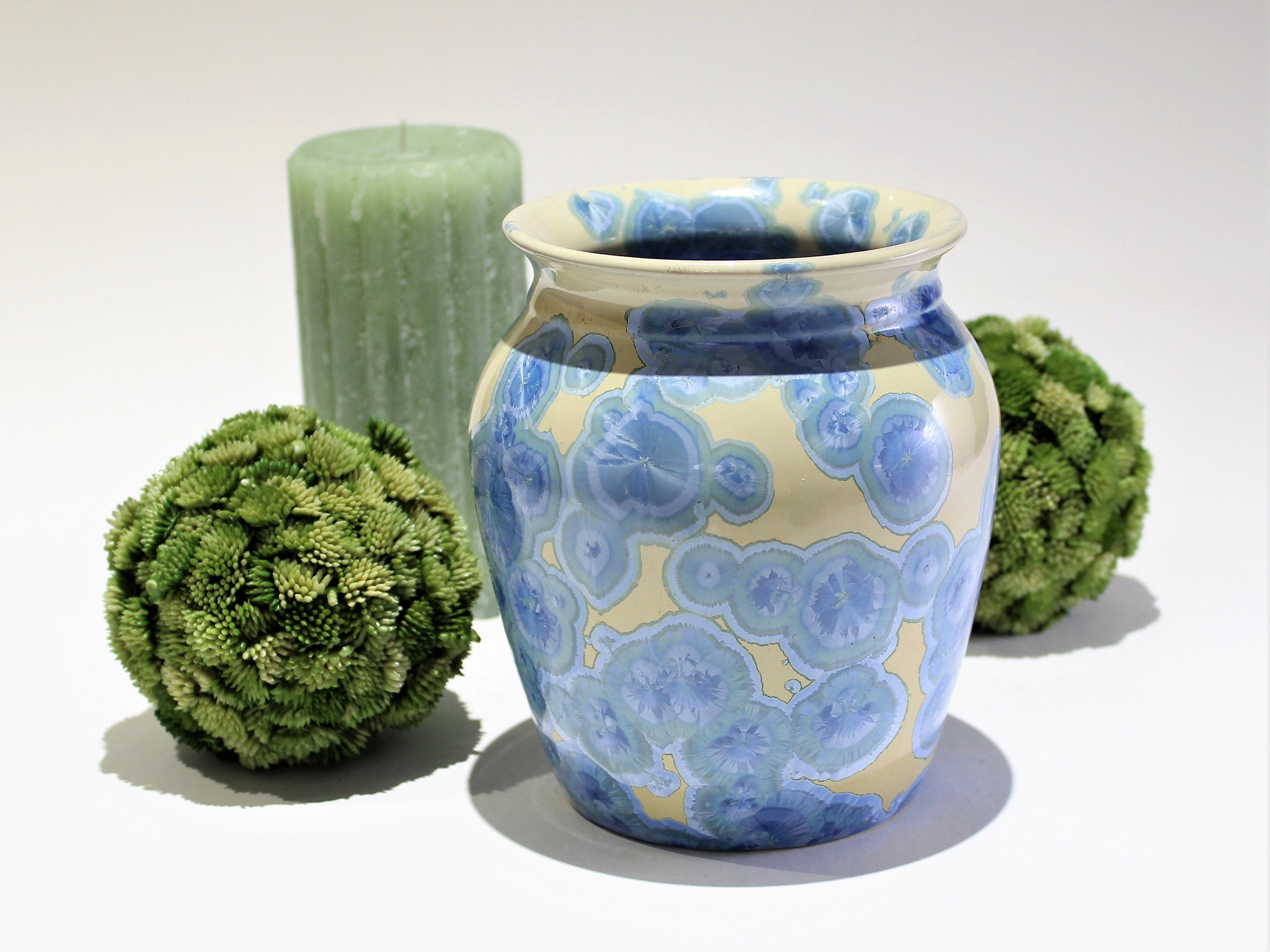Crystalline Glazed Pottery, Large Handmade Blue Crystal Ceramic Jar