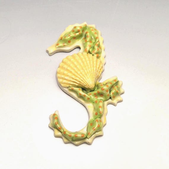 Handmade Porcelain Seahorse Sculpture, Seashell Ocean Reef Decor
