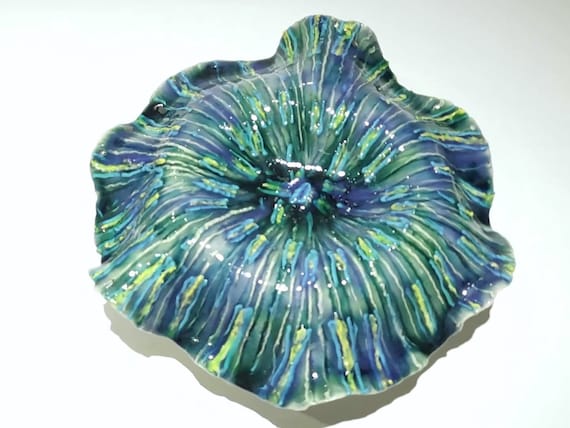 Mushroom Reef Coral, Handmade Ceramic Wall Sculpture, Ocean Sea Life, Saltwater Tank Aquarium Art, Coastal Living Beach House 10.5" Round