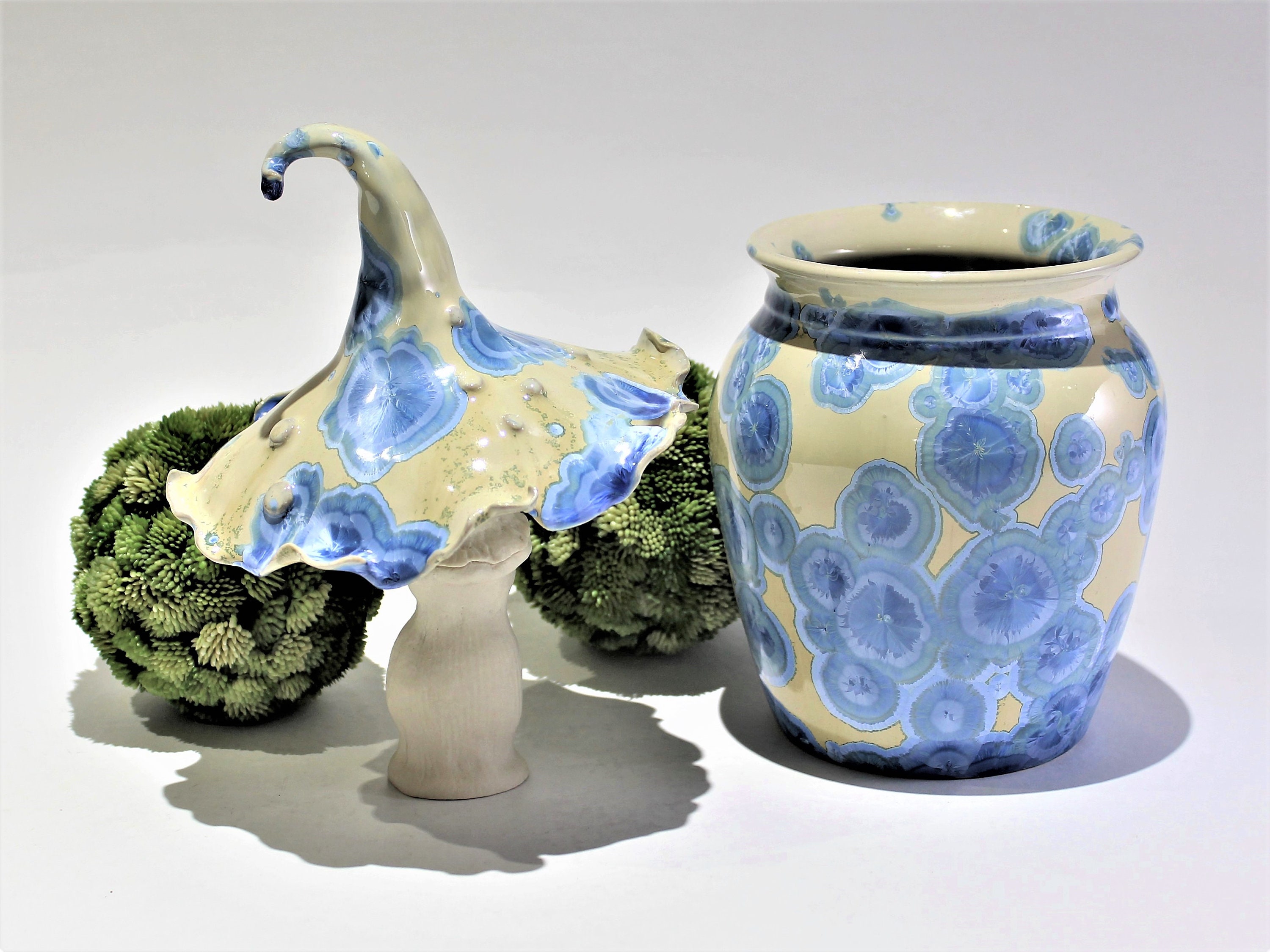 Crystalline Glazed Pottery, Large Handmade Blue Crystal Ceramic Jar