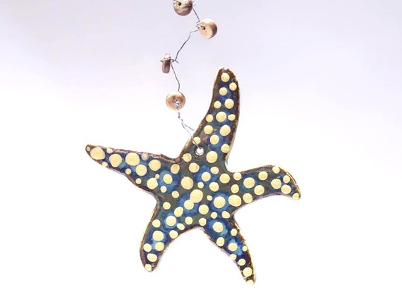 Wall Hanging Starfish, One-of-a-kind Handmade Ceramic Ornament, Aquarium Coral Reef, Ocean Tidepool Creature, Sea Star Beach Decor 3.5 Wide