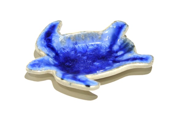 Handmade Sea Turtle Ring Dish, Jewelry Trinket Tray, Tea Bag Spoon Rest, Wedding Bridesmaids' Gift, Crystalline Glaze Ceramic Pottery 3.5"