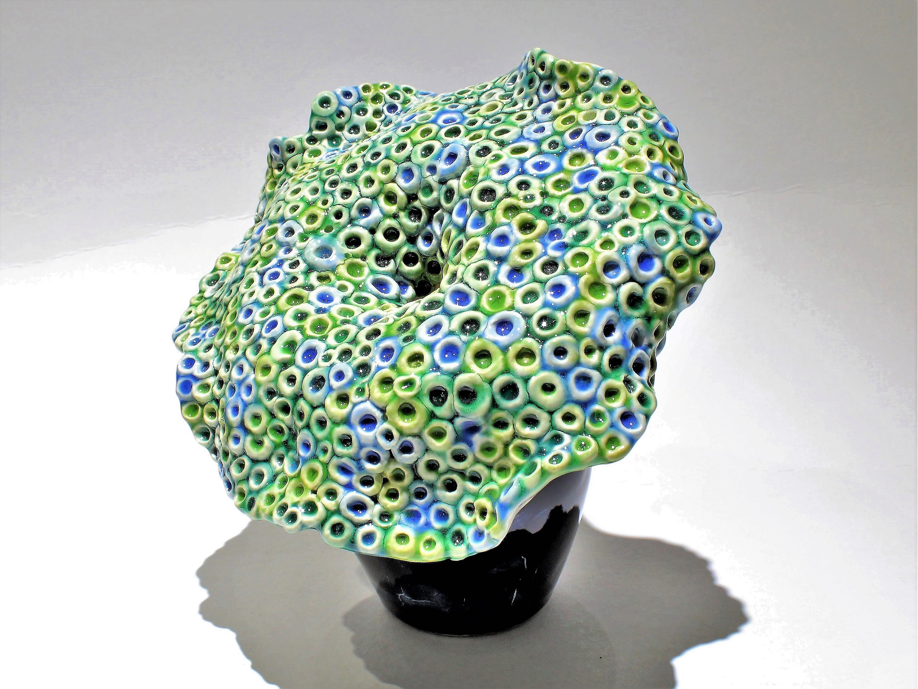 Ceramic Coral Sculpture Vase, One of a Kind, Saltwater Reef Sea Anemone, Ocean Blue Green Art