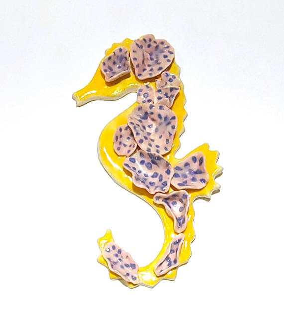 Handmade Coral Seahorse, Seashell Ocean Reef Sculpture, Saltwater Aquarists Reefing, Beach Decor Coastal Living, Porcelain Ceramic, 4" Tall