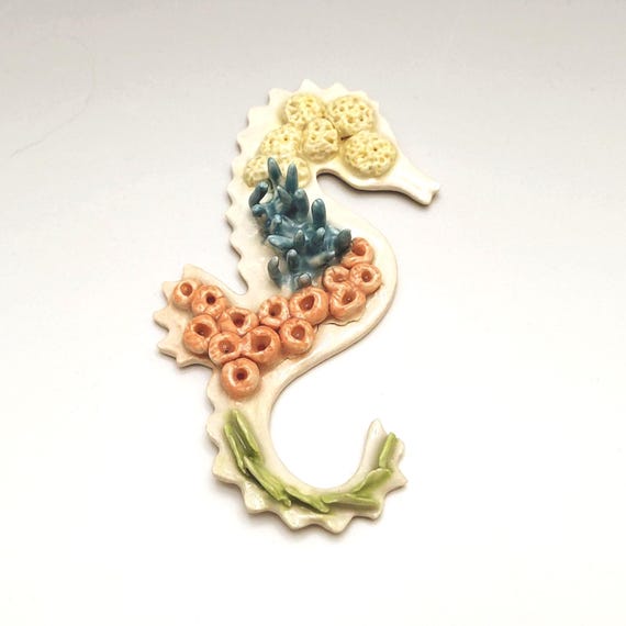 Handmade Porcelain Coral Seahorse, Ocean Reef Sculpture, Coastal Decor