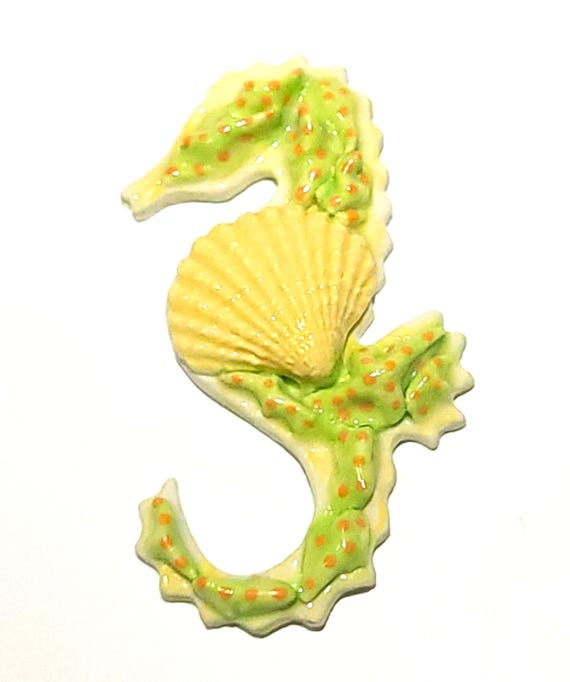 Seashell Seahorse, Handmade Ocean Coral Reef Sculpture, Saltwater Aquarists Reefing, Beach Decor Coastal Living, Porcelain Ceramic, 4" Tall