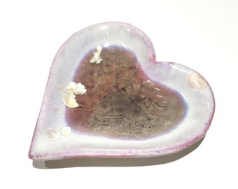 Handmade Heart Shape Ring Dish, Jewelry Trinket, Tea Bag Holder, Spoon Rest, Crystalline Glaze Pottery Ceramic Porcelain Clay 3"