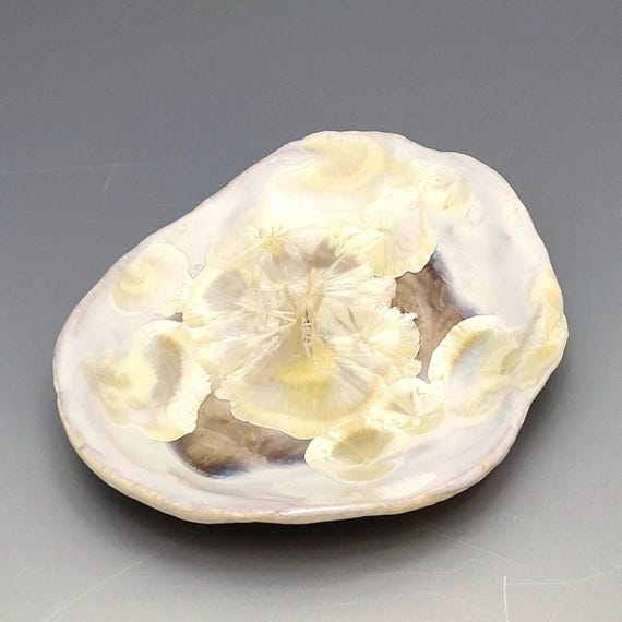 Handmade Crystalline Glazed Footed Ring Dish Porcelain Pottery 3.5"