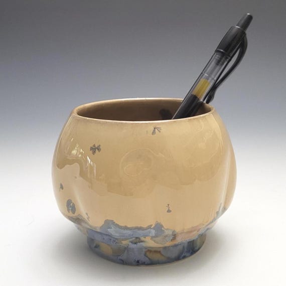 Handmade Ceramic Jar Vase, Carmel Blue Crystalline Glazed Pottery Porcelain Clay, 4" Tall