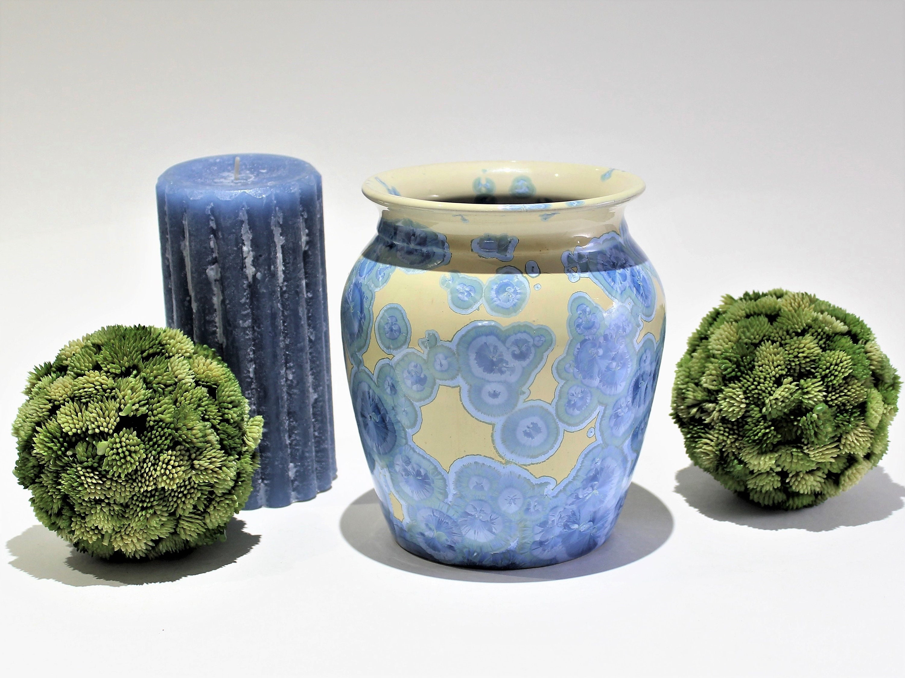 Crystalline Glazed Pottery, Large Handmade Blue Crystal Ceramic Jar