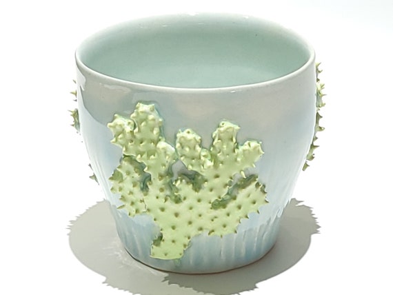 Handmade Coral Reef SeaLife Sculpture Vase Planter Jar, Saltwater Aquarium Decor, Aquarists Reefing Tank, Porcelain Ceramic Pottery, 5" Tall