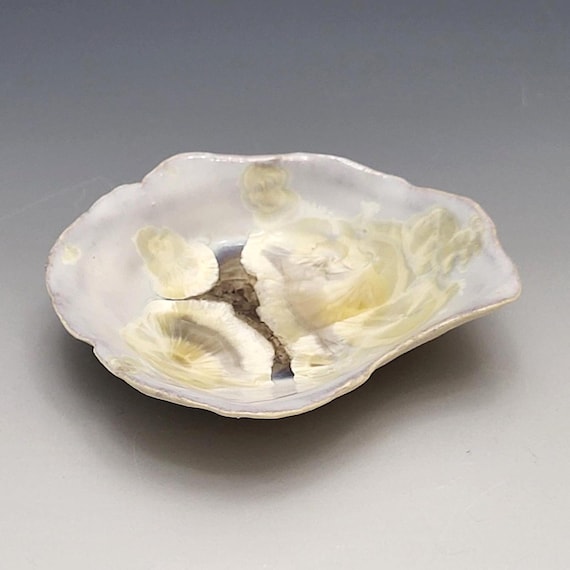 Handmade Crystalline Glazed Footed Ring Dish Porcelain Pottery 4"