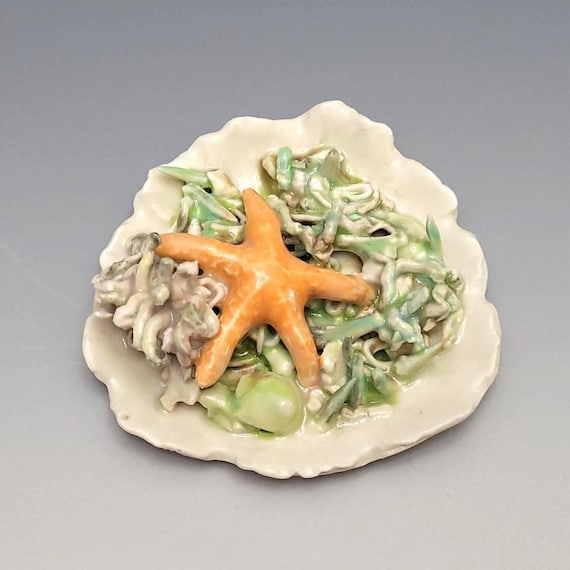Handmade Ceramic Starfish Coral Reef Sculpture, Coastal Decor