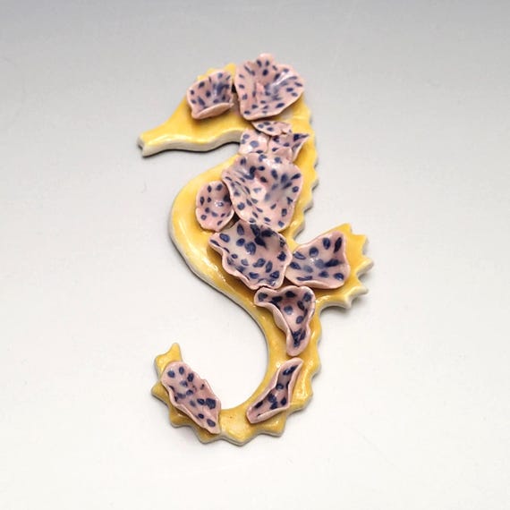 Handmade Ceramic Coral Seahorse Sculpture, Ocean Reef Decor