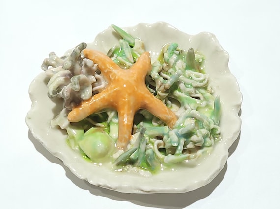 Tide Pool Creatures Handmade Sea Star Starfish Coral Reef Sculpture, Saltwater Aquarists Reefing, Nano Reef Tank, Porcelain Ceramic, 3" Wide