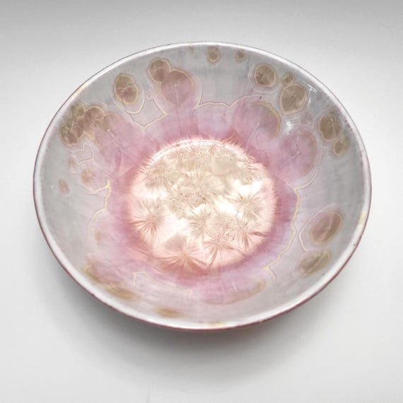 Handmade Pink Ceramic Bowl, Crystalline Glazed Pottery, Porcelain Clay, 6" Wide