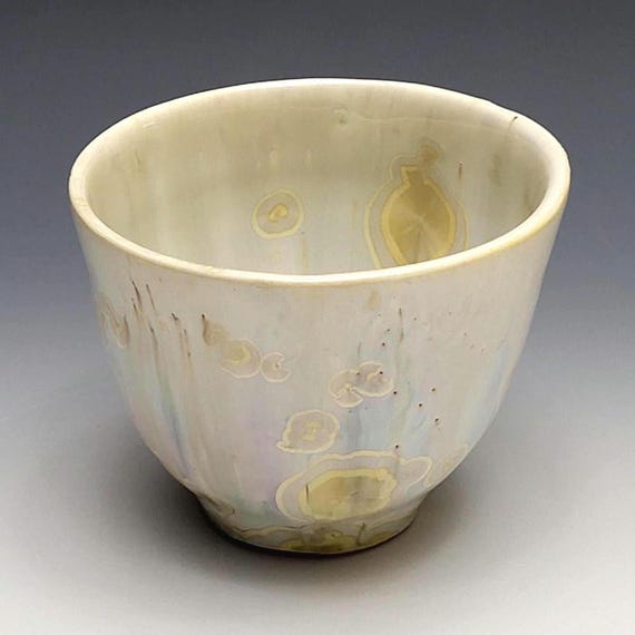 Handmade Ceramic Vase, Cream Yellow and Gold Crystalline Glazed Pottery Porcelain Clay, 3.5" Tall