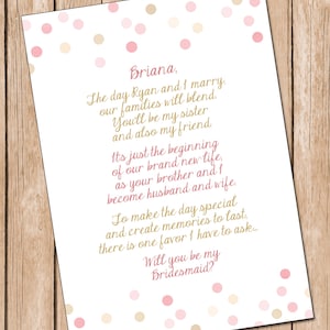 Will You Be My Bridesmaid **DIGITAL FILE**, Sister In Law Card, Bridesmaid Card **Digital File**