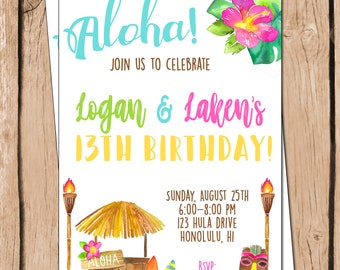 Luau Invite, Luau Invitation, Luau Party, Hawaiin Invitation, Hawaiin Invite, Hawaiin Party, Luau Party Invitation