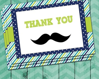 Mustache Party Thank You Card Instant Download