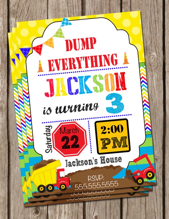 Dump Truck Birthday Invitation, Construction Party (Digital)