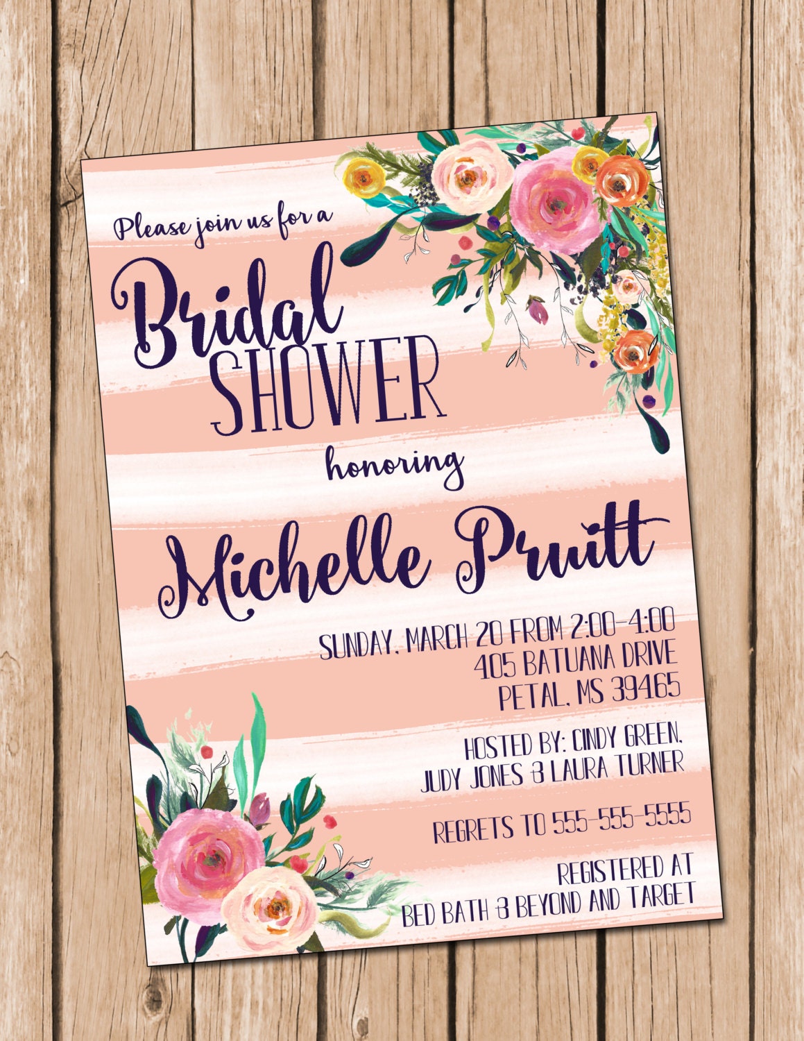 Bridal Shower Invitation Bridal Shower Invite Floral Etsy UK