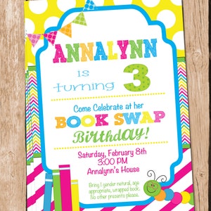 Book Swap Invitation Book Swap Birthday Party Bookworm Party Bookworm Invitation
