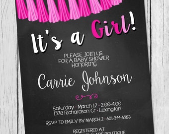 Baby Girl Baby Shower Invitation Tassle Garland Baby Girl Shower Invitation Modern Baby Girl Shower Invite